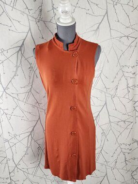Sisley Orange Stretch Ponte Knit Button Front Mandarin Collar Dress